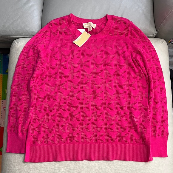 NWT - Michael Kors Women’s MK Logo Mesh Sweater - Size L - Picture 4 of 10